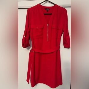 Express Red Ruched Wrap Dress 3/4 Sleeve